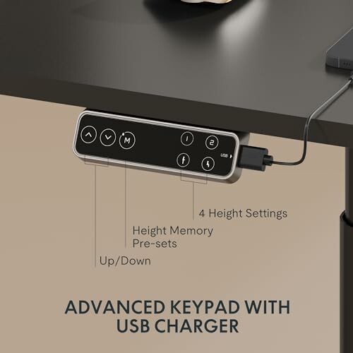 Advanced keypad with USB charger and height memory presets.