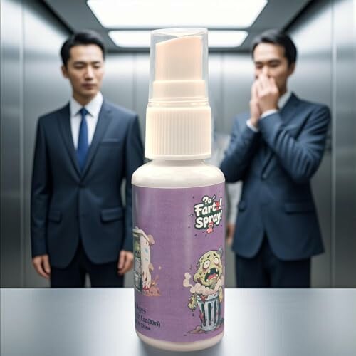 Fart Spray Bottle in Elevator with Two Men in Suits