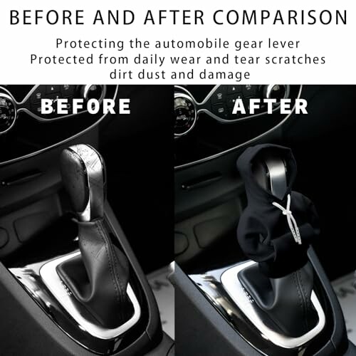 Comparison of automobile gear lever protection before and after using a cover.