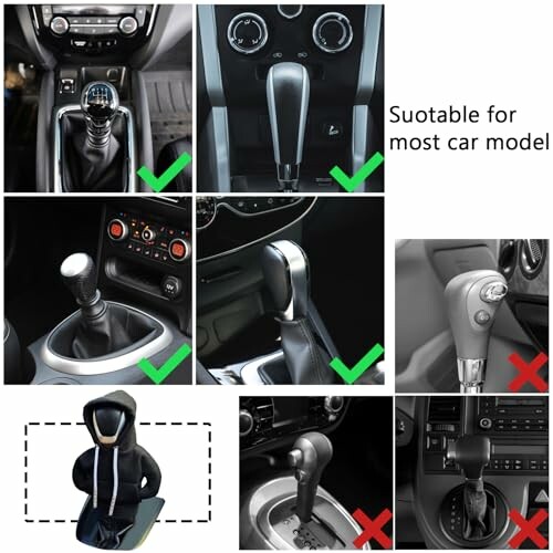 Various car gear shifts with suitability indications.