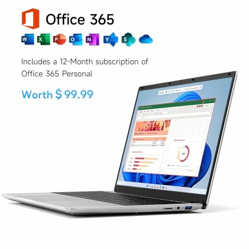 Laptop displaying charts with Office 365 subscription offer