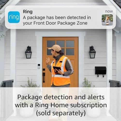 Notification of package detection at front door with Ring subscription.