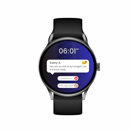 Smartwatch displaying time, message, and notifications