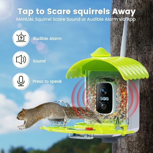 Smart bird feeder with squirrel deterrent features.